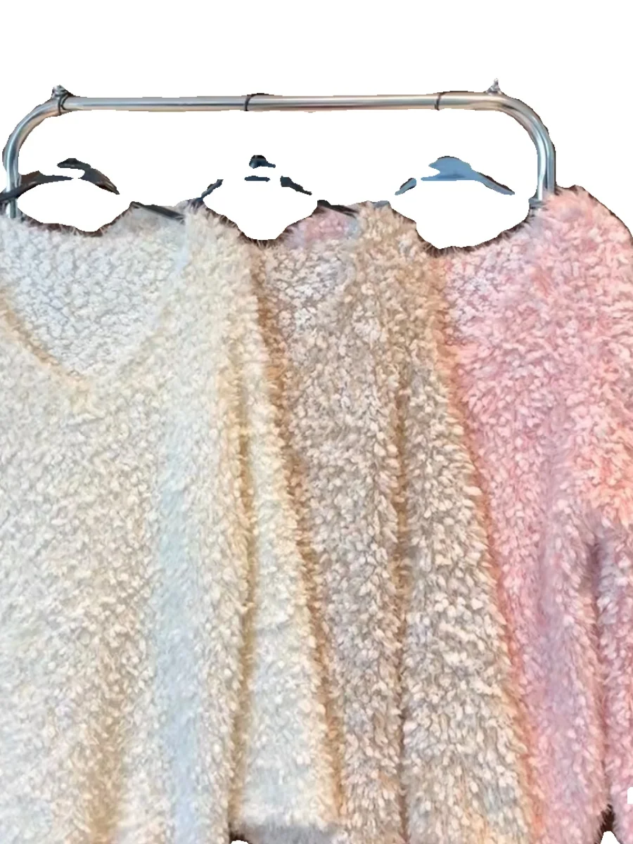 Soft Pink Long Sve Sweater Jaet Women's Autumn Winter Faionable Casual Loose Fit Cotton Blend Comfortable V-Ne Top