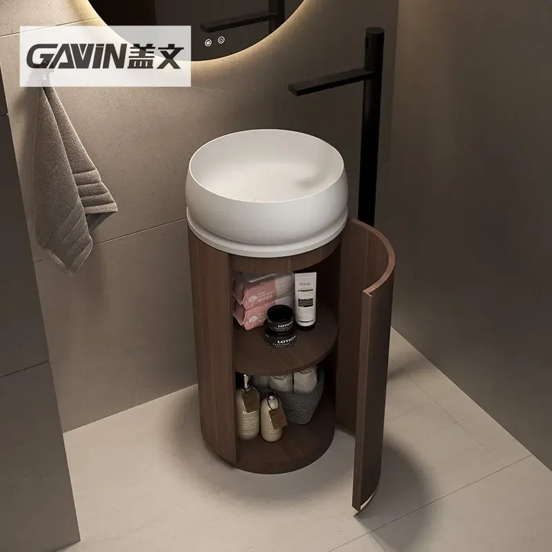 BJ Gavin Floor Standing Washbasin Hotel Bathroom Pedestal Sink Artificial Stone Storage Integrated Basin