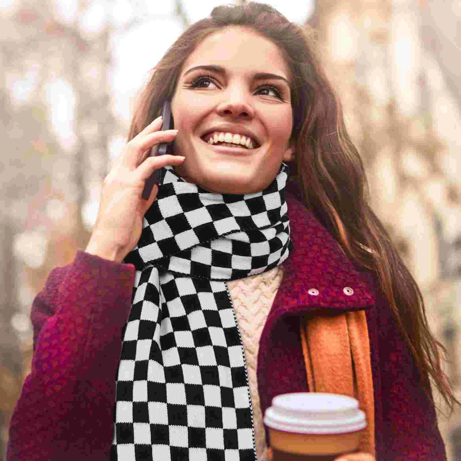 Checkerboard Scarf Women Scarves Silk Fular Women's Shawls and for Winter Chessboard Plaids Grace Neck Woman