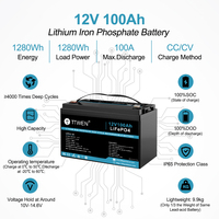 TTWEN 12V 100Ah LiFePO4 lithium battery pack backup power supply, with Bluetooth function, 1280Wh power, 4000+ deep cycle, built