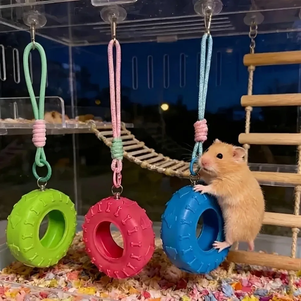 Tire-Shaped Hamsters Swing Detachable Chain Hanging Bed Small Pet Hanging Swing Bite Resistant Hamsters Hammock Cage Accessories