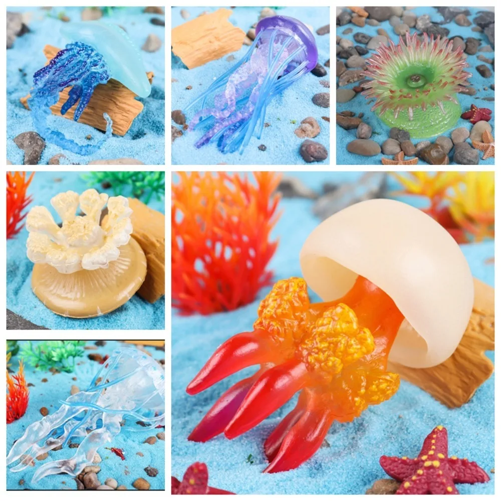 Marine Animals Ocean Animal Figurine Lifelike Solid Jellyfish Starfish Anemones multi-colored Plastic