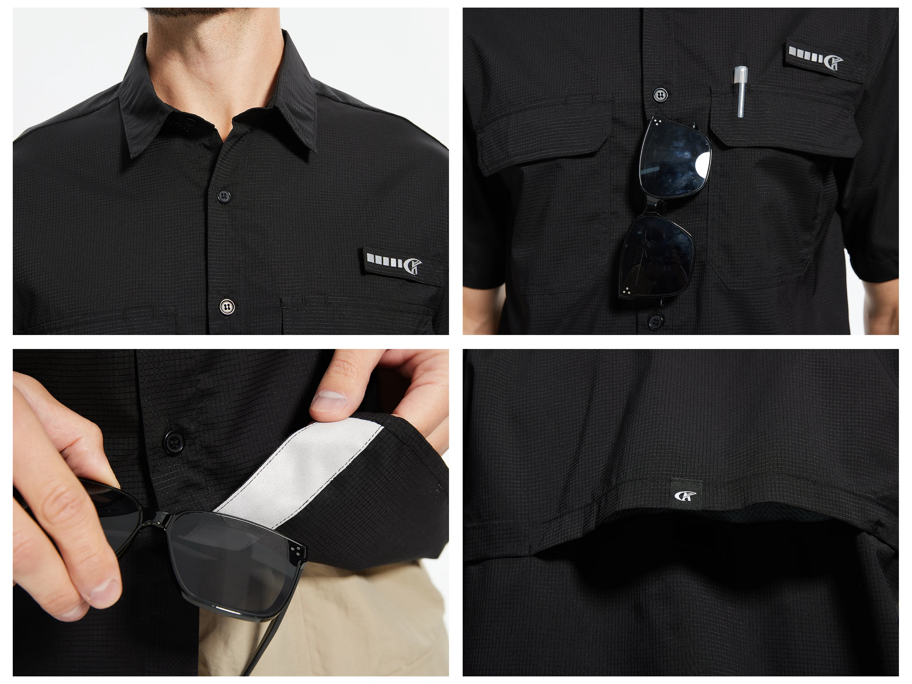 Herren UPF 50+ Kurzarm-Angelhemden mit Sonnenschutz, Rashguard, lässiges Button-Down-Angel-Wandershirt mit atmungsaktivem Mesh – Detail 4