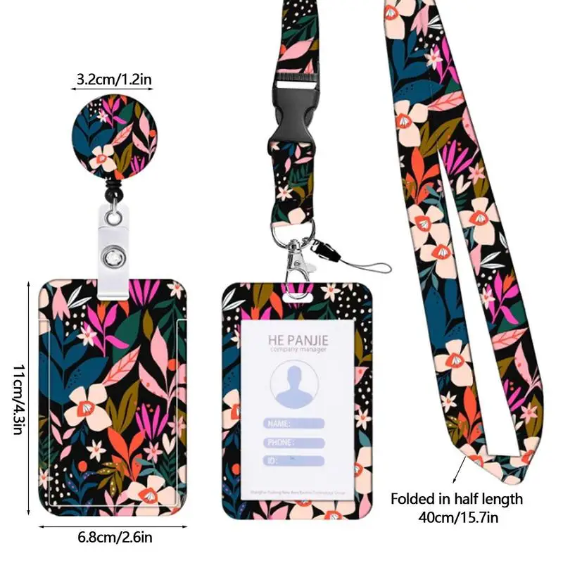 Identity Card Holder Flower Design Card Case Protector With Retractable Reel Belt Clip Badge Sleeve With Lanyard For Driver's