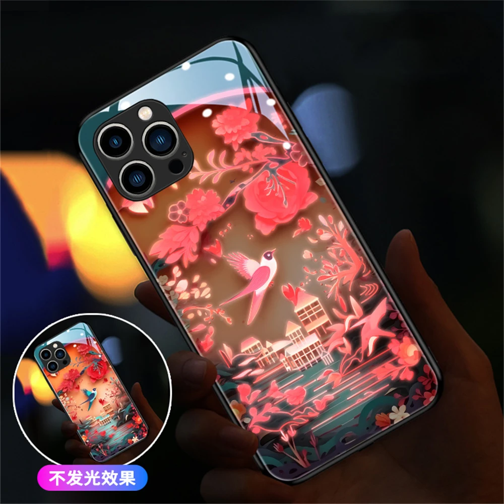 

Classical Painting Smart Voice-activated Luminous Phone Case For Samsung S23 S22 S21 Note 10 20 Plus Ultra LED Light Up Cover