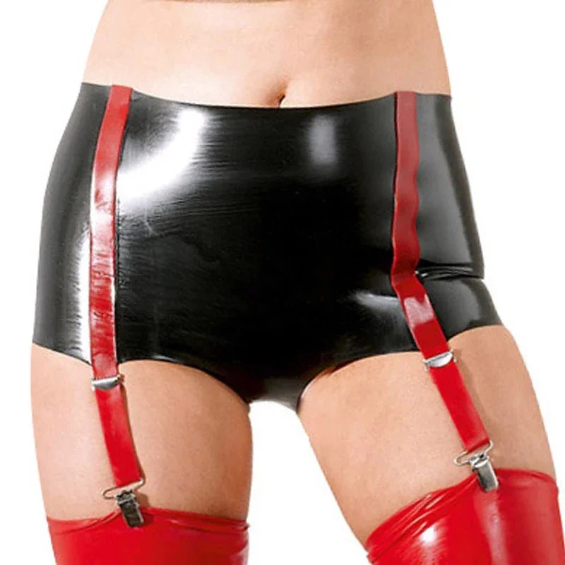 

Latex Gummi Garters Stockings Clip Black with Red Customize for Women Girl