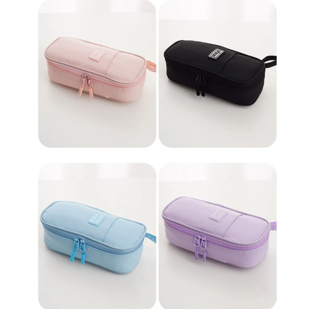 Large Capacity Pencil Cases Pen Slot Grid Pocket Students Pen Bag Multi-compartment Double Layer Stationery Storage Pouch Office