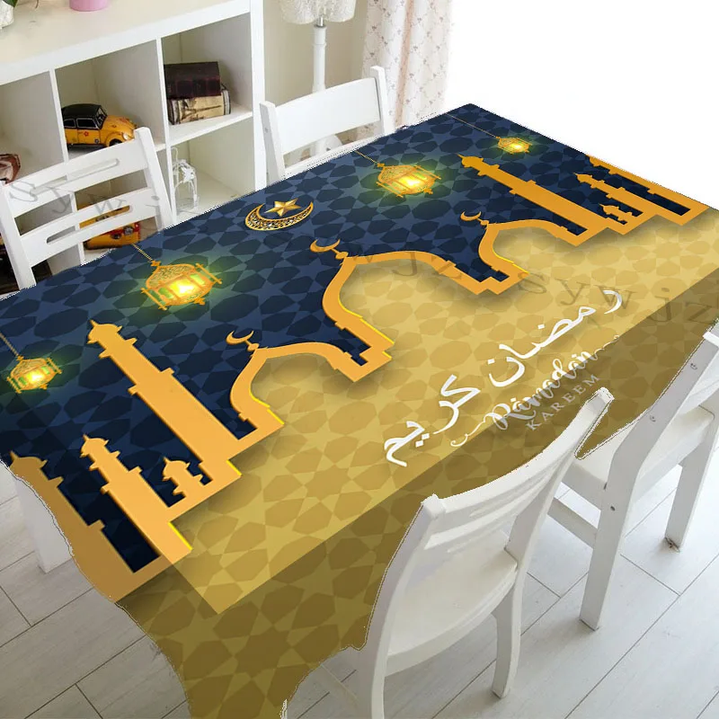 

Muslim Mosque Ramadan Tablecloth Kitchen Rectangle Tablecloth Crescent Lantern Waterproof Accessory Festival Party Tablecloth