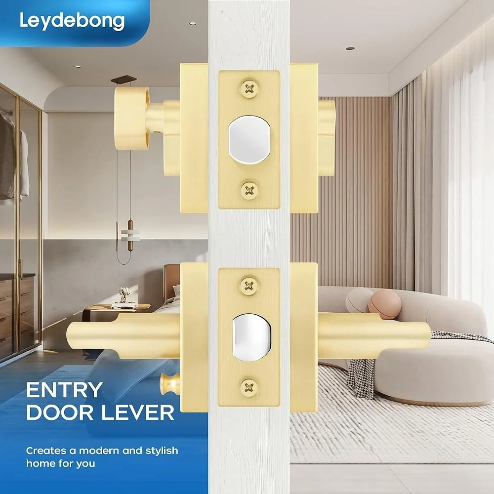 2 Pack Door Handleset with Single Cylinder Deadbolt Heavy Duty Square Locking Lever Set Residential Entry Security