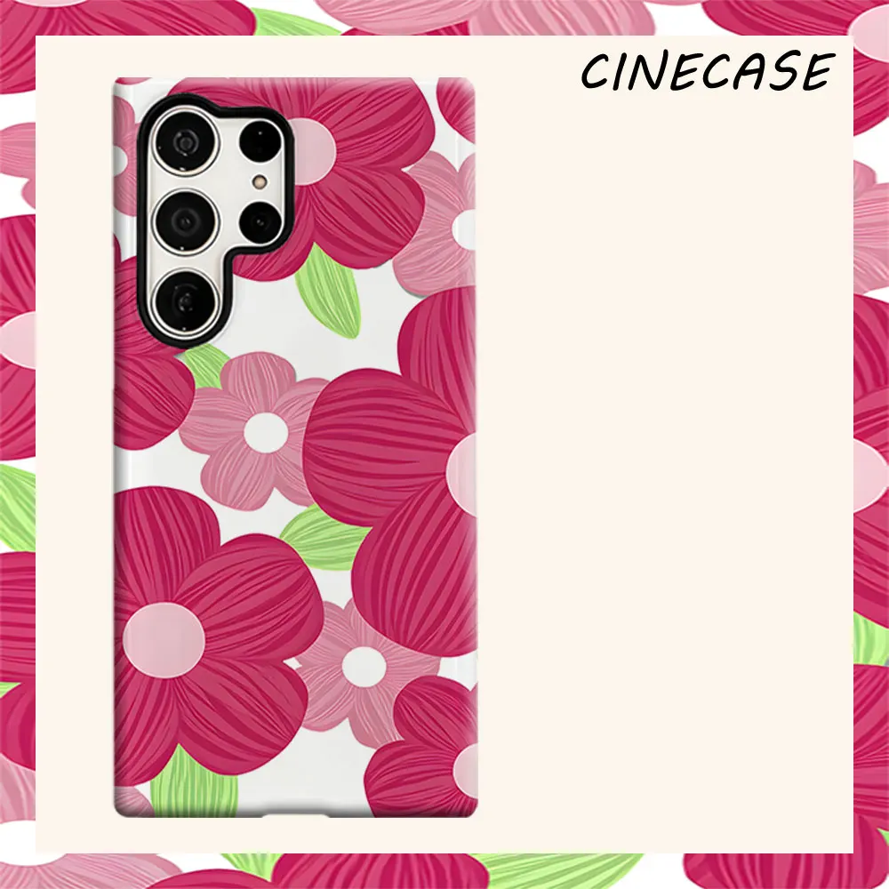 magenta pink flower green For Samsung Galaxy S26 S25 S24 A56 A36 Dual Layer Luxury Fashion Full Lens Protective Case