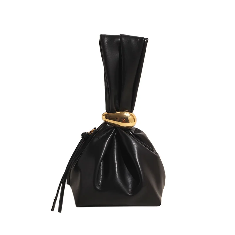 

Solid Color PU Leather Handbag Pleated Cloud Shaped Women Bucket Bag, Fashionable Burgundy Women's Luxury Bags For Women Purses