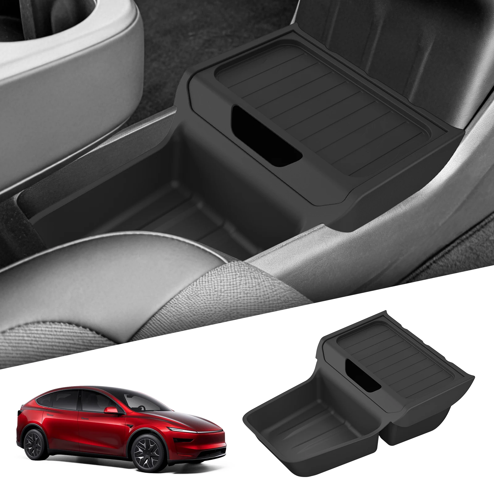 Mittelkonsole Untere Aufbewahrungsbox für Tesla Model Y Standard 2026 2025 TPE Zentraler Ablageorganizer Zubehör zur Ordnung