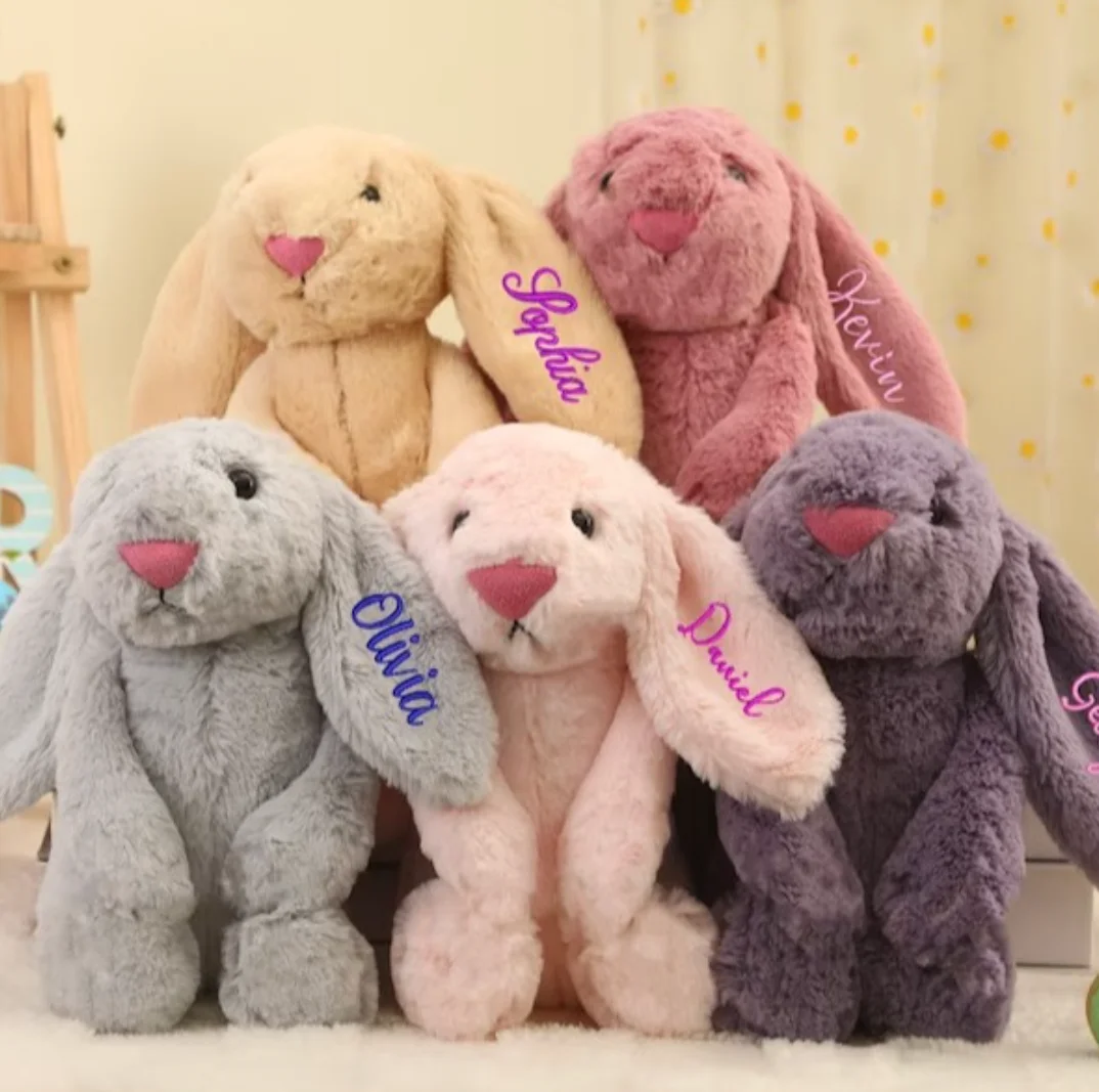 Giocattoli di peluche personalizzati Coniglietto di peluche ricamato da 40 cm Coniglietto a orecchie lunghe per bambiniNome Coniglietto di peluche personalizzato Bambole animali Regalo di compleanno