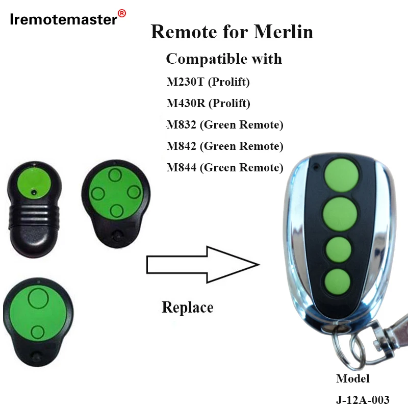 FOR Merlin M832 M842 M844 Green Garage Door Remote Control M430R M230T 433.92MHz Rolling Code