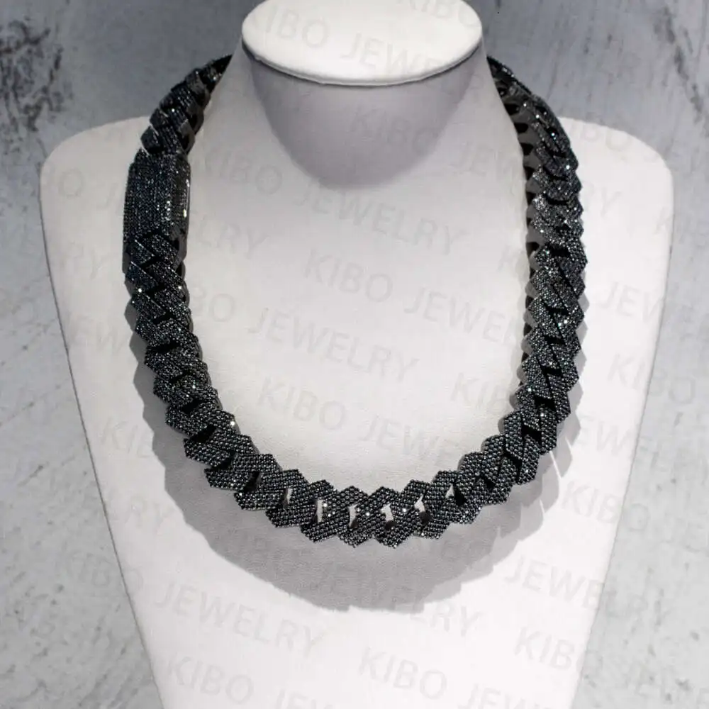 Luxury Hip Hop Rapper Mossanite Necklace Jewelry Vvs 925 Sterling Silver 20mm Black Diamond Moissanite Cuban Link Chain.