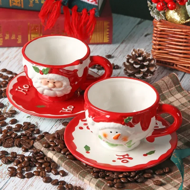 

Korean Wind Three-dimensional Hand-painted Santa Claus Ceramic Coffee Cup Christmas Gift Breakfast Mugs For Girls