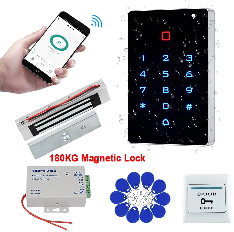 نظام تحكم عن بعد ، مقاوم للماء بالكامل IP68 ، تطبيق تويا واي فاي ، قفل مغناطيسي كهربائي خارجي ، مدخل باب قُرب ، لوحة مفاتيح ، مستخدمين