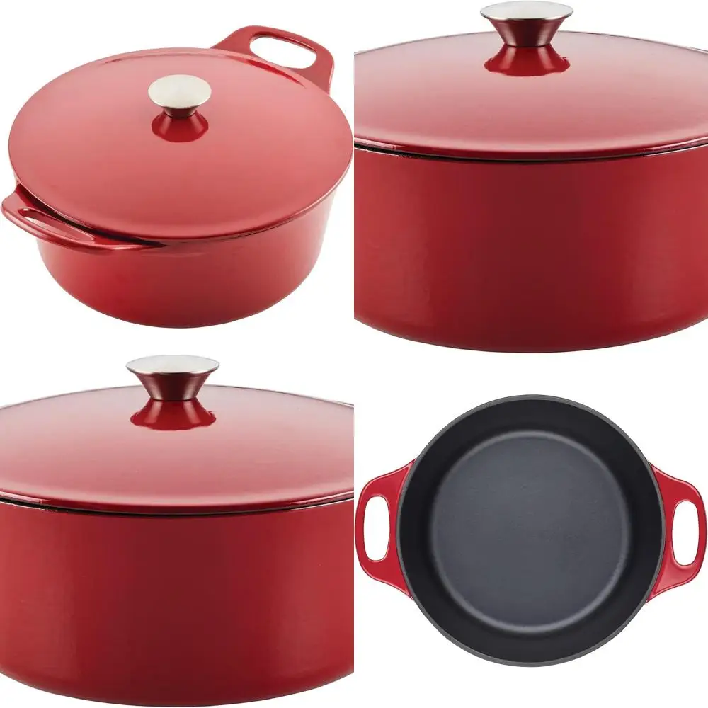 

Красная чугунная голландская духовка с эмалированным покрытием на 5 литров и крышкой