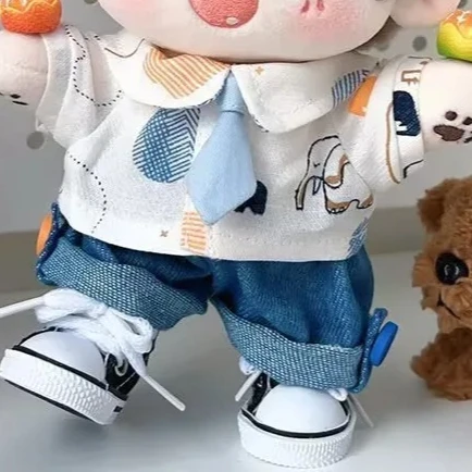 Ropa para muñecas, ropa Original para muñecas de algodón de 20cm, bonita figura de peluche, camisa, corbata, conjunto de pantalones vaqueros