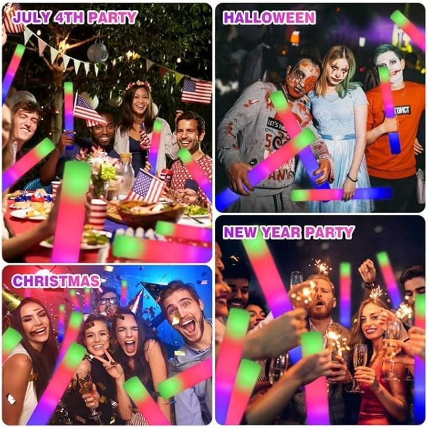 50Pcs LED Foam Glow Sticks 8~10 Hours Flashing,Giant Light up Foam Sticks,Glow in The Dark Party Favors for Wedding,Birthday