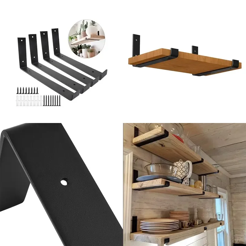 Cast Iron Wall Mounted Storage Racks with Double Floating Shelves for Living Room and Garage Space Saving Home Storage