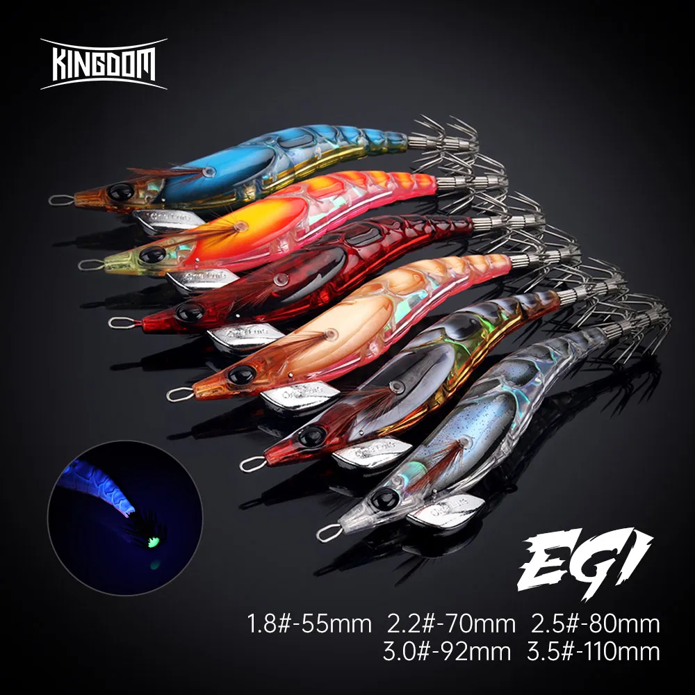 Kingdom Squid Bait 2.5# 3.0# 3.5# Slow Sinking Artificial Jigging Lures Squid Hooks Sea Fishing Octopus Cuttlefish Luminous EGI