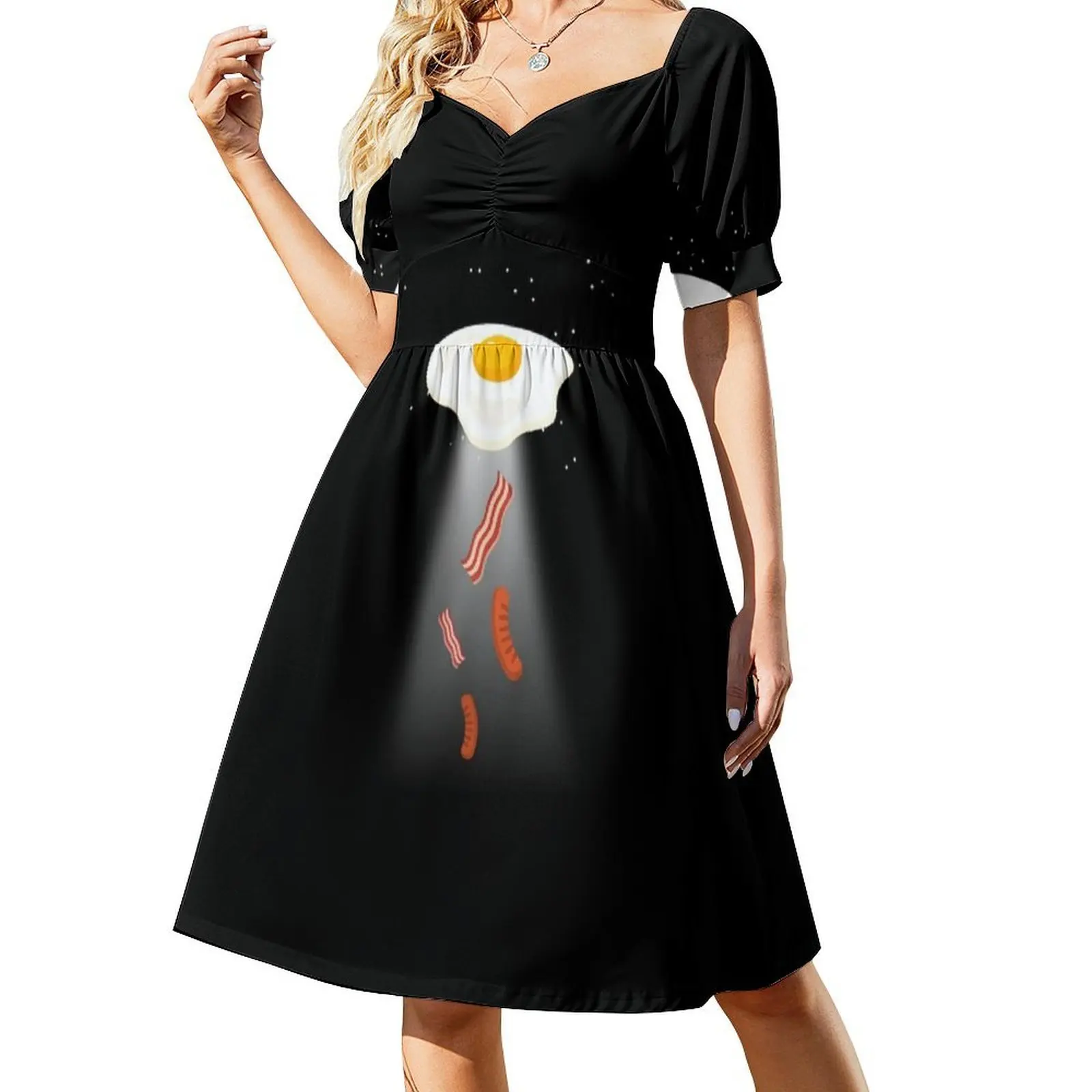 فستان حفلات أنيق للنساء من لحم الخنزير المقدد والبيض على شكل حرف A مع خيارات قصيرة/طويلة/بدون أكمام Space Spacex Outer Space Bacon #2