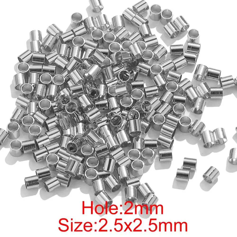 200pcs Stainless Steel Beads Tube Crimp End Beads Clip Foldover Stopper Spacer Bead for DIY Jewelry Making Supplies Findings