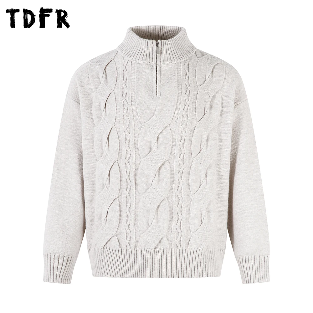 

Solid Color Jacquard Sweater Mens Autumn Winter Casual Loose Half Zipper Long Sleeve Sweater Man