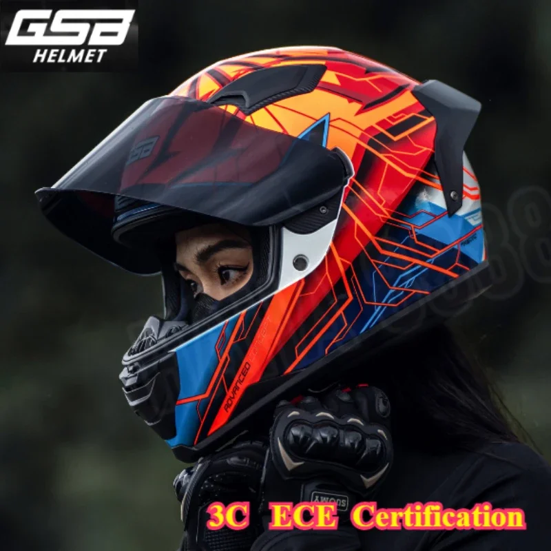 GSB Helmet Motorcycle Full Helmet Men's Winter Couple Motorcycle Retro Cruise Helmet Men and Women Casco De Moto