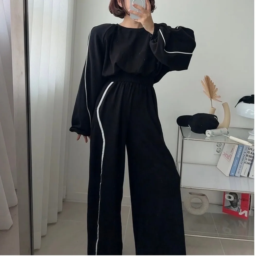 

Корейский шикарный осенне-зимний модный свитер, топ и свободные широкие брюки, комплект из двух предметов, женская одежда, ансамбль