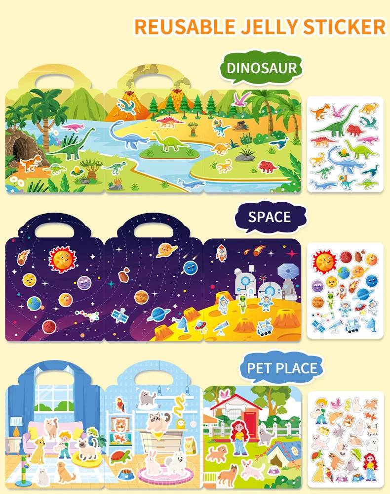 3er-Set wiederverwendbare Jelly-Sticker-Bücher für Kinder: Tier- & Ozean-Cartoon-Sticker-Spielzeug, tragbares DIY-Klebebuch, Sticker-Spielzeug-Geschenke für Kinder – Detail 4