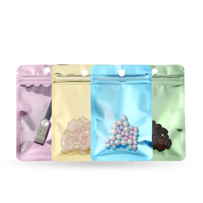 

Small Metal Colors Self Sealing Bag Clear Window Foil Jewelry Storage Pouches Zipper Mylar For Parts Sample Bags Packaging 50pcs