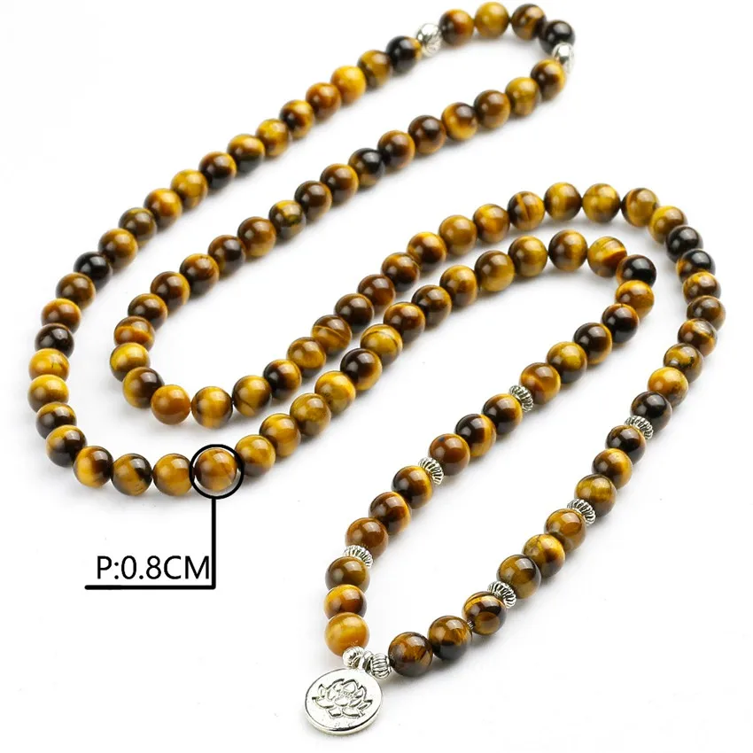 8mm 108 natural tiger eye stone Om Buddha bead bracelet Bangle Yoga Mala Gift Sacred Peace Teens Men's Buddhist Artisan Prayer