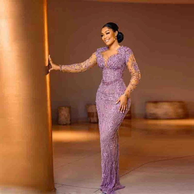 Light Purple Lace Mermaid Prom Dresses Aso Ebi Sheer Long Sleeves Evening Gowns African Women Formal Party Dress Robe De Soiree AliExpress