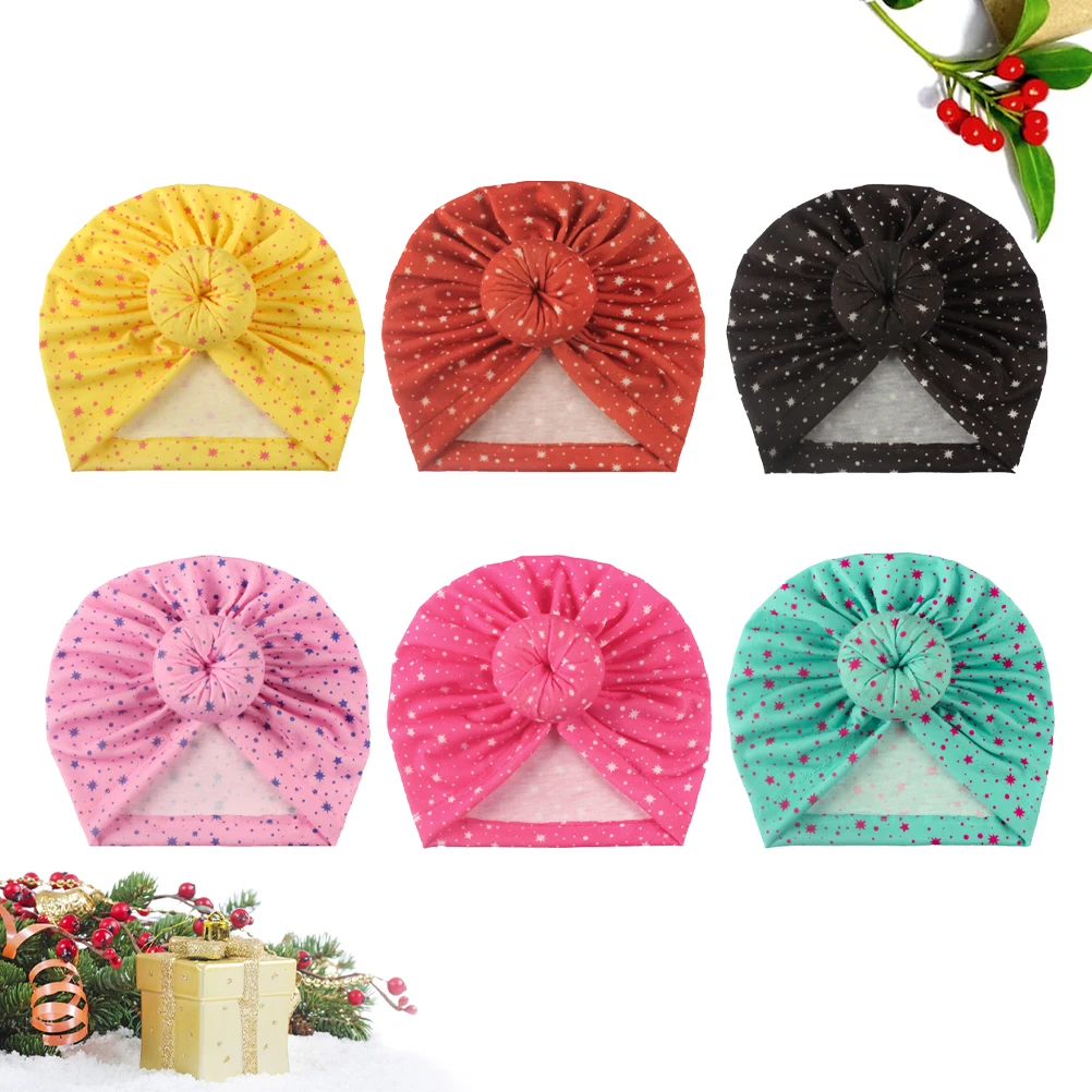 

6pcs Newborn Toddler Donut Turban Hat For Baby Kids Premium Cotton Elastic Comfortable Gift For Christmas Birthday Red Yellow