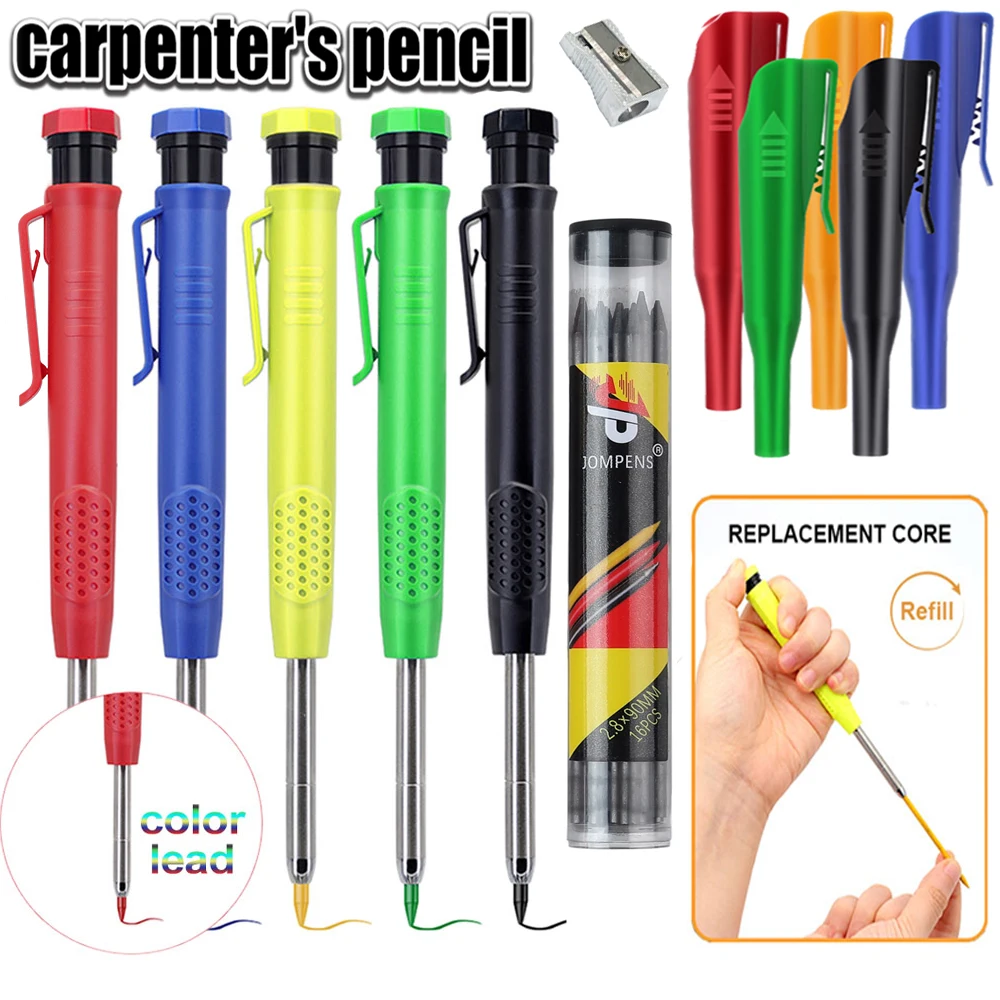 

Набор карандашей для глубокой разметки по дереву с удлиненной головкой 2,8 мм, со встроенной точилкой, для плотницких работ и инженерной графики