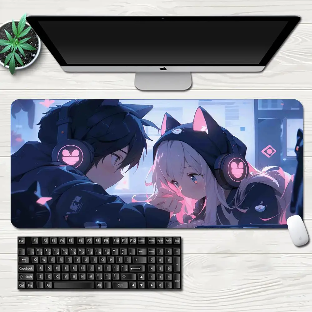 

Anime Couple Cute Girls Mouse Pad Cabinet Computer Gamer Office Large Cute Girl Game Accessories Thickened Rubber Mouse Pad