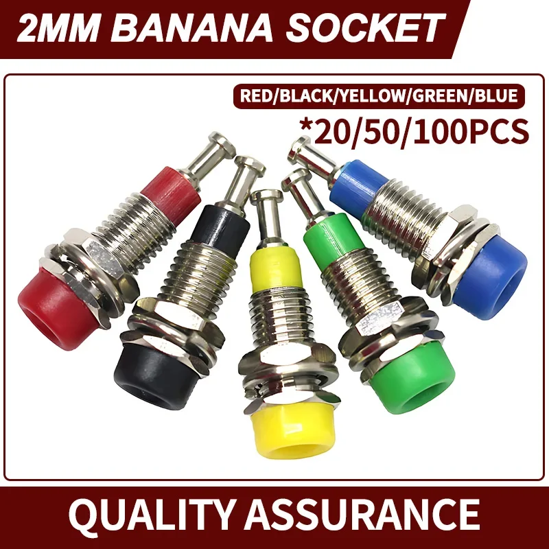 20/50/100/500 PCS Pure Copper Insulated 2mm Banana Female Socket Jack—Test Socket with Safety Panel Socket and Wiring Terminal