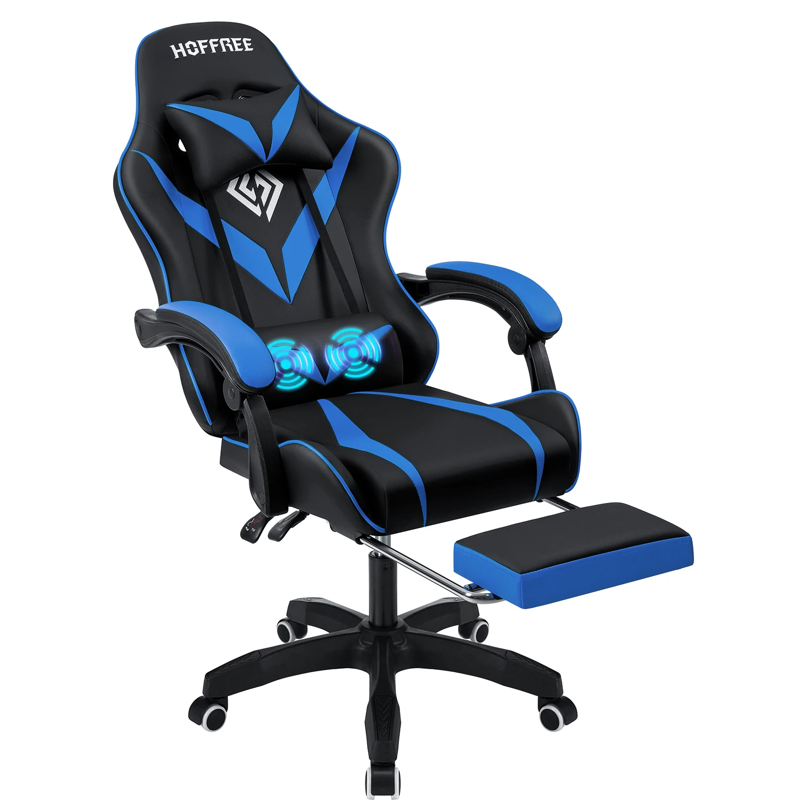 Massage Gaming Chair for Kids Computer Gamer Chair with Footrest and Lumbar Support Reclining PC Office Chair with Headrest