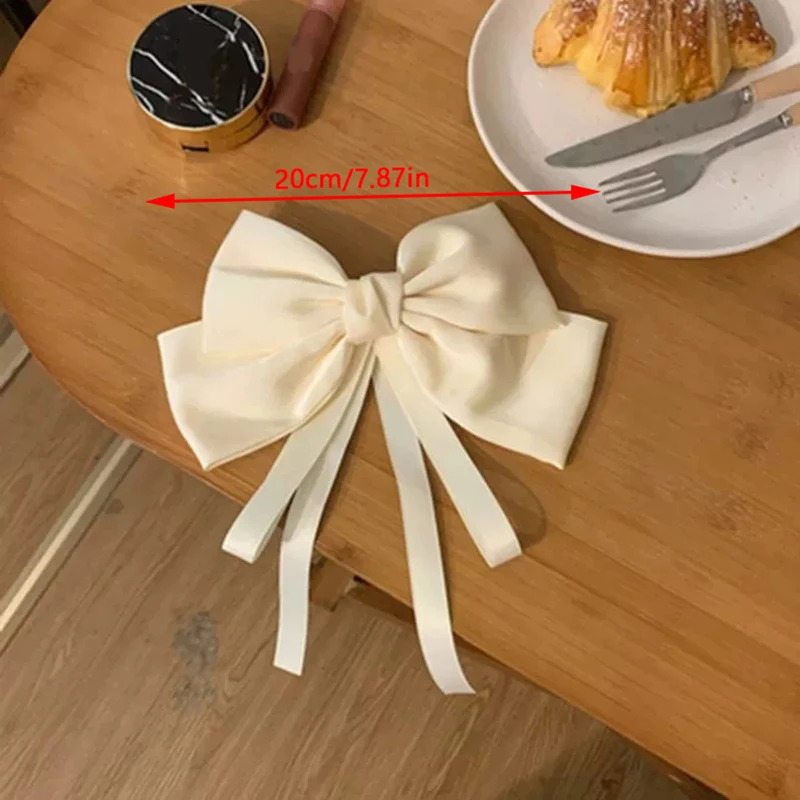 1PC Summer Huge Bow Hair Clip Long Streamer Duck Billed Clip White Large Bowknot Satin Hairpin Elegant And Sweet Hair Accessory image 6