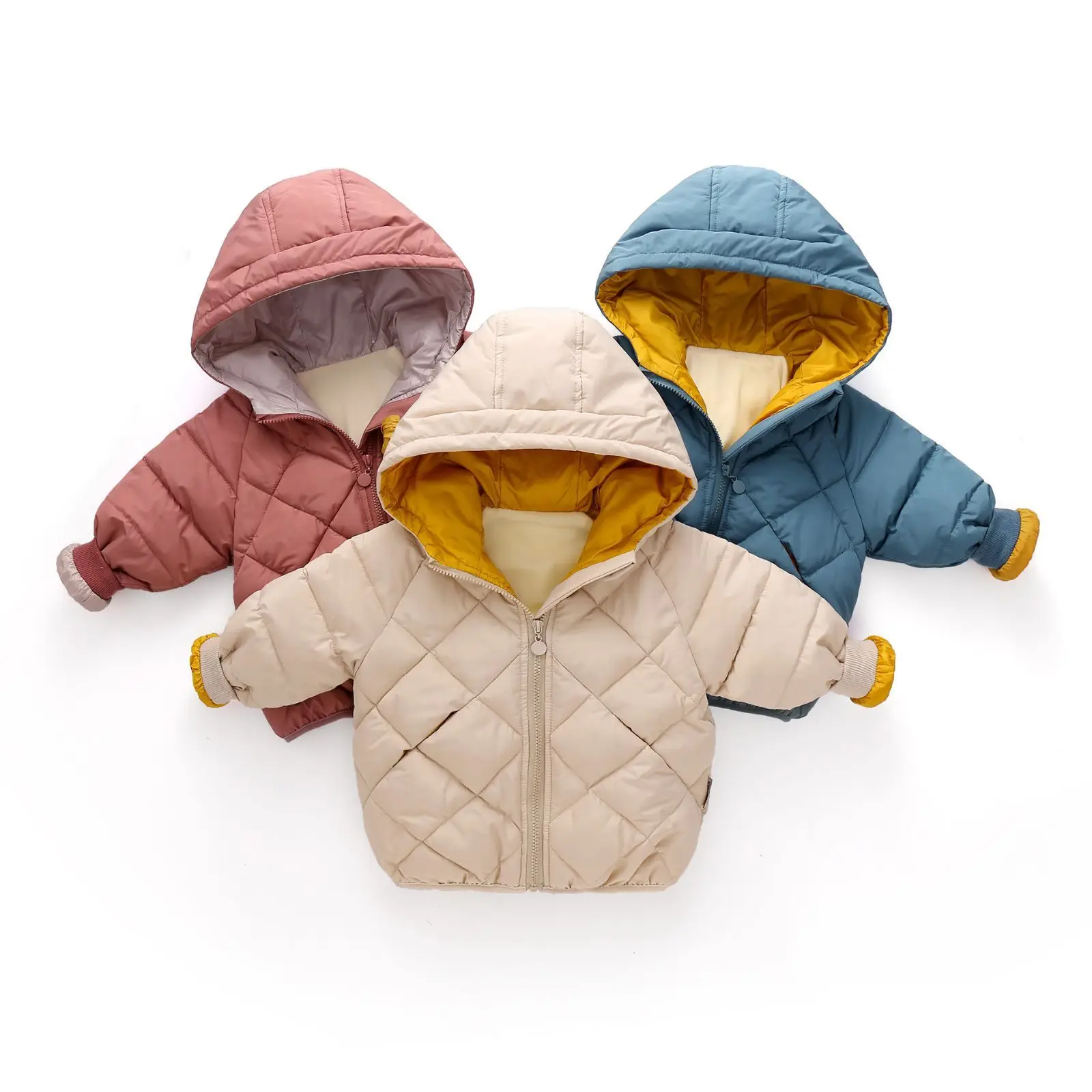 Girls Casual Winter Thickened Jackets Boy Daily Down Coat Kids Warm Hooded Fashion Outerwear Children Solid Color Cotton Parkas