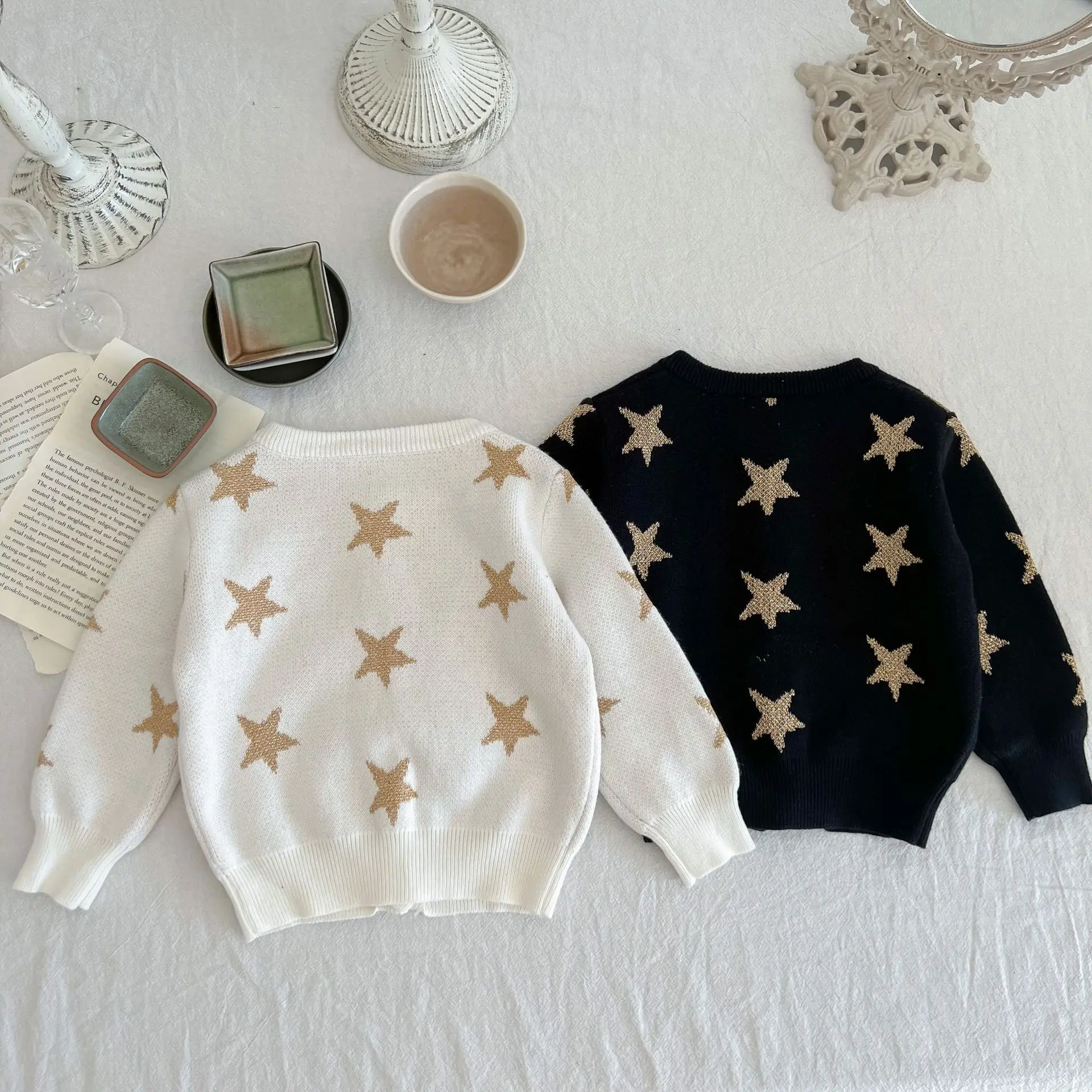 Autumn New Baby Knitted Sweater Cardigan Long Sleeved Cotton Star Top Jacket