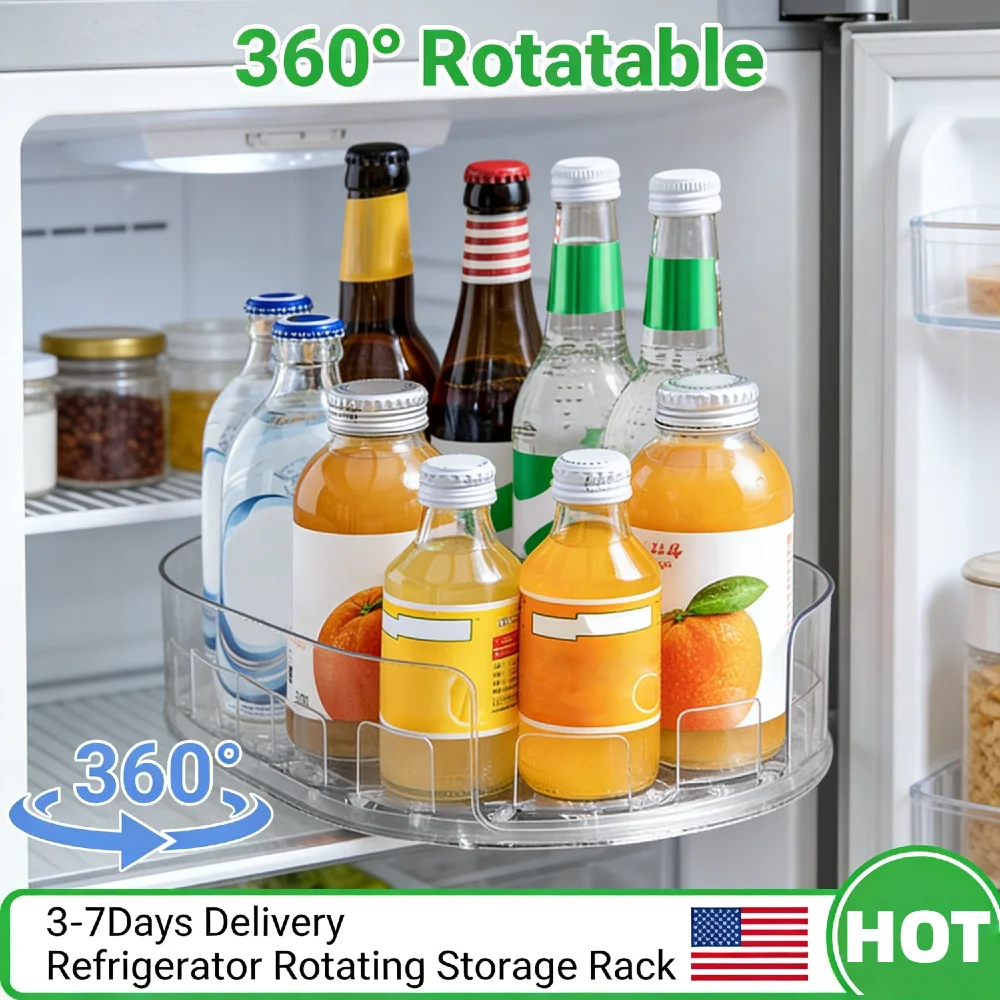 Refrigerator Rotating Storage Rack 13In Rectangular Transparent Rotatable Fridge Storage Box for Drinks Seasoning Cabinet Counte