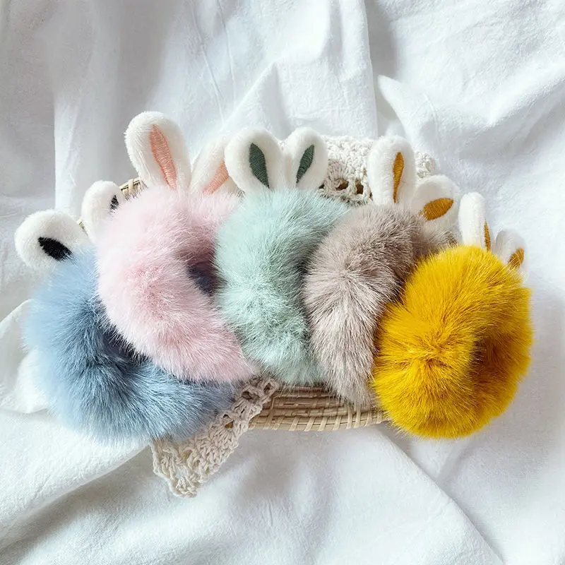 Plush Hair Rope Fluffy Hair Ring Candy Color Lovely Scrunchies Rabbit Ears Hair Elastics Hair Bands Hair Accessories Rubber Band