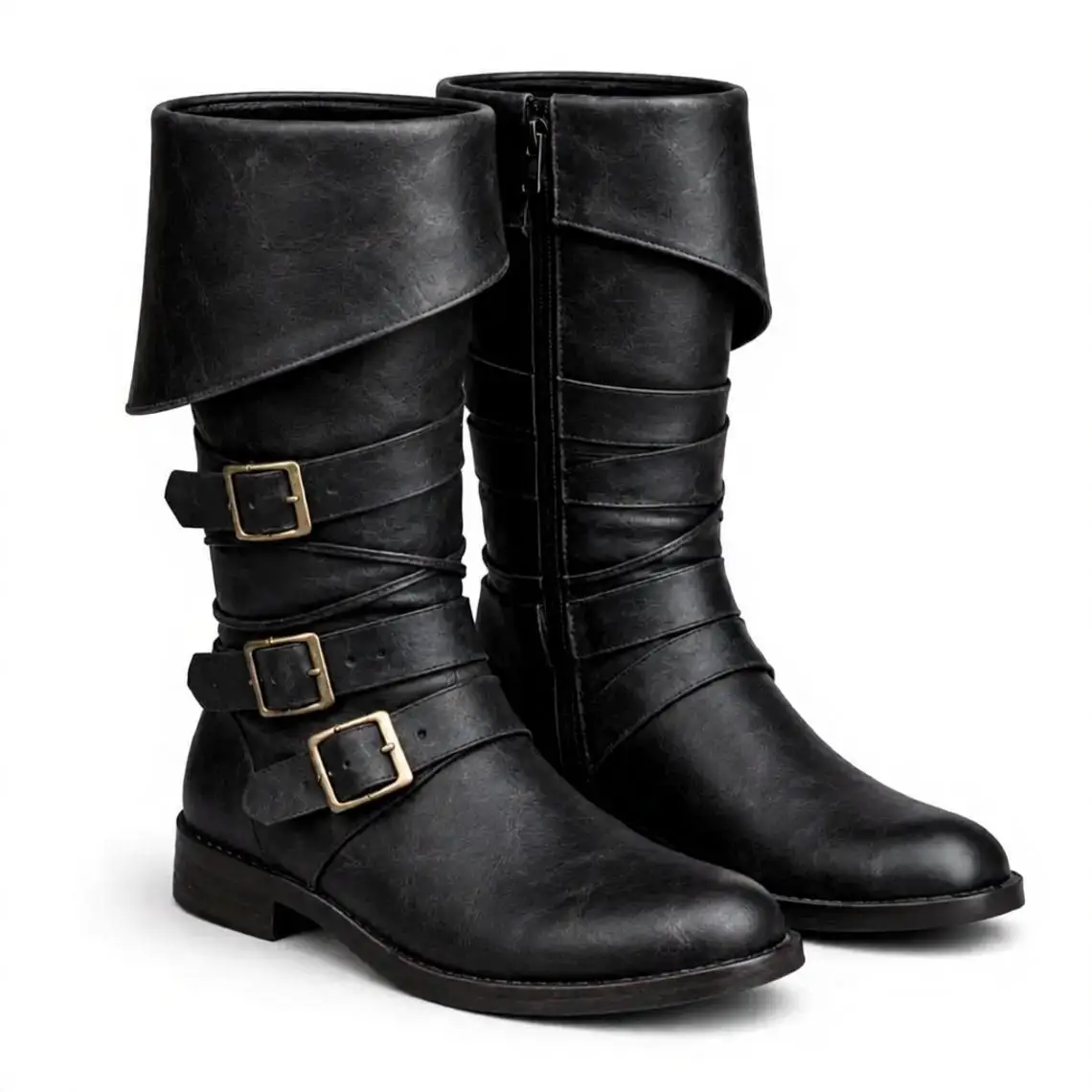 Herren Distressed Fold-Over-Manschetten Piratenstiefel Mittelhohe Stiefel Mittelalterliche Renaissance Kapitän Cosplay Stiefel Party Kostüm Schuhe 2026 – Detail 9