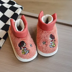 Zapatillas peludas para niños, zapatos de algodón para interiores, toboganes de piel de bebé, pantuflas de Casa de felpa cálidas para niños pequeños, zapatos antideslizantes para niños, Invierno