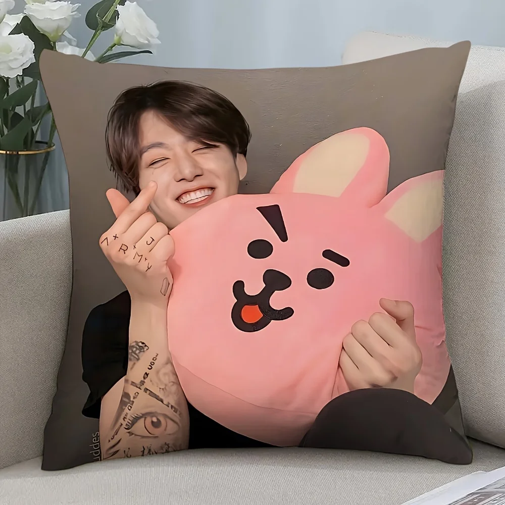1pc Cooky Pillow Cover, Polyester 2D Double-Sided Print, K-Pop Idol & Character Art, ARMY Home & Car Decor Gift
