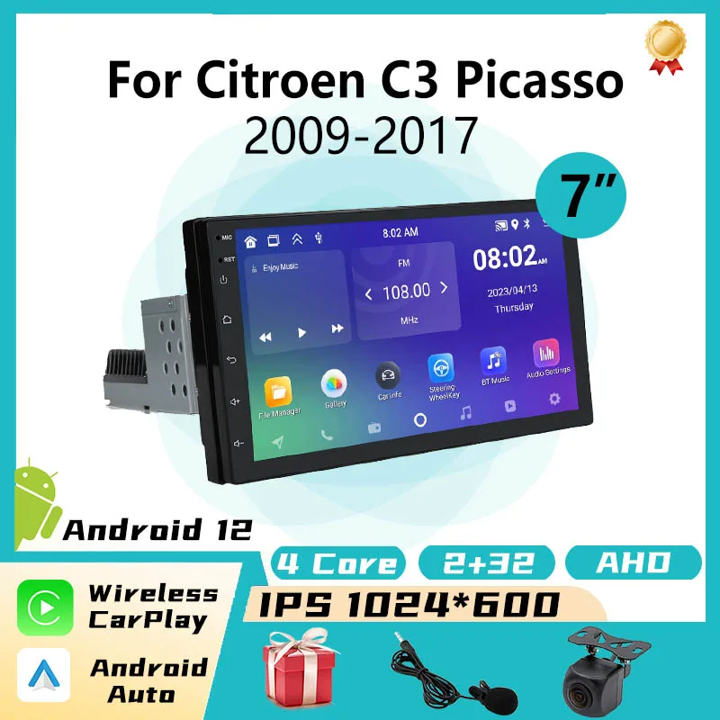 7 Cal Radio samochodowe z androidem dla Citroen C3 Picasso 2009-2017 1 Din CarPlay nawigacja multimedialna GPS odtwarzacz wideo jednostka główna