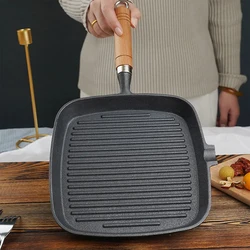 Cast Iron Steak Frying Pan, Uncoated And Non Stick, Household Stripe 22Cm Special Pan For Frying Beef Steak, Flat Bottomed Pan